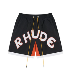 Rhude Arch Logo Black Nylon Casual Shorts Unisex Streetwear