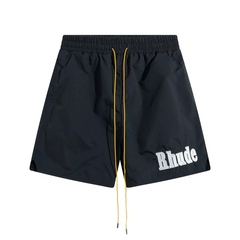 Rhude Black Embroidered Logo Nylon Casual Shorts Unisex Streetwear