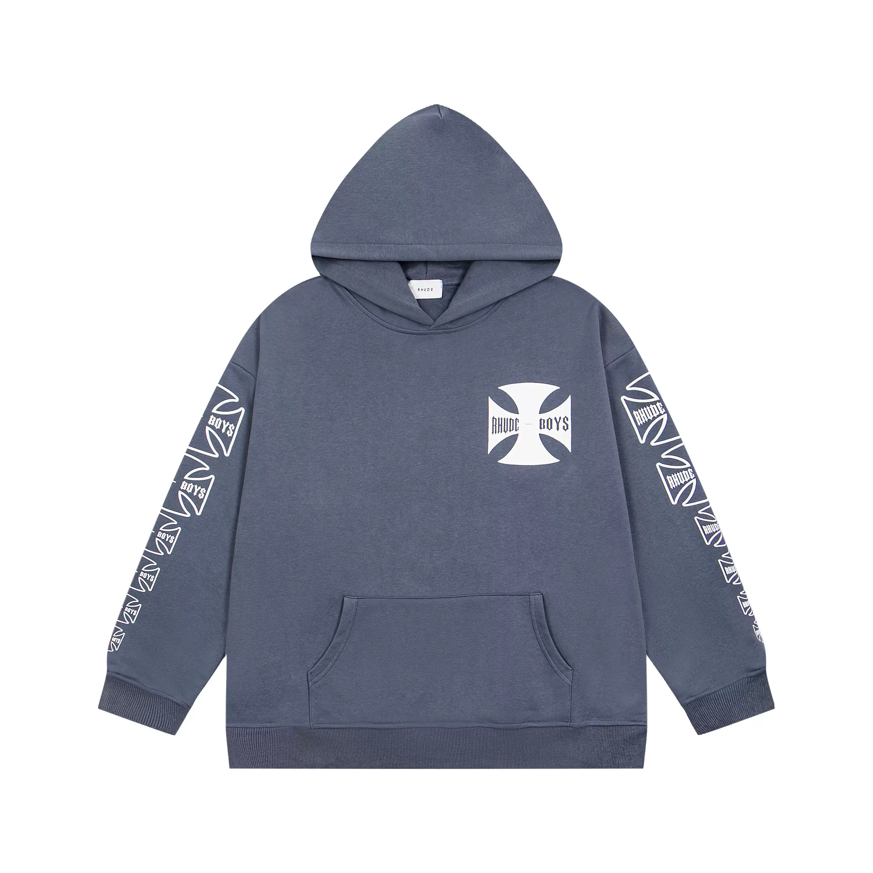 RHUDE Boys Cross Logo Sleeve Print Hoodie Slate Grey