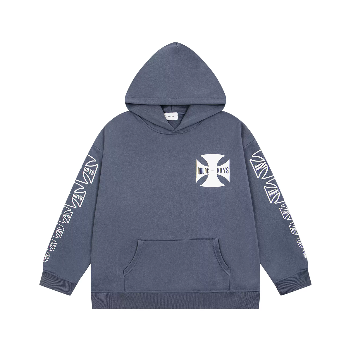 RHUDE Boys Cross Logo Sleeve Print Hoodie Slate Grey