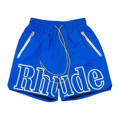 Rhude Big Outline Logo Bright Blue Nylon Casual Shorts Unisex Streetwear