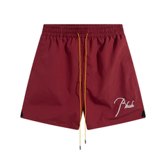 Rhude Hot Burgundy Signature Embroidered Shorts