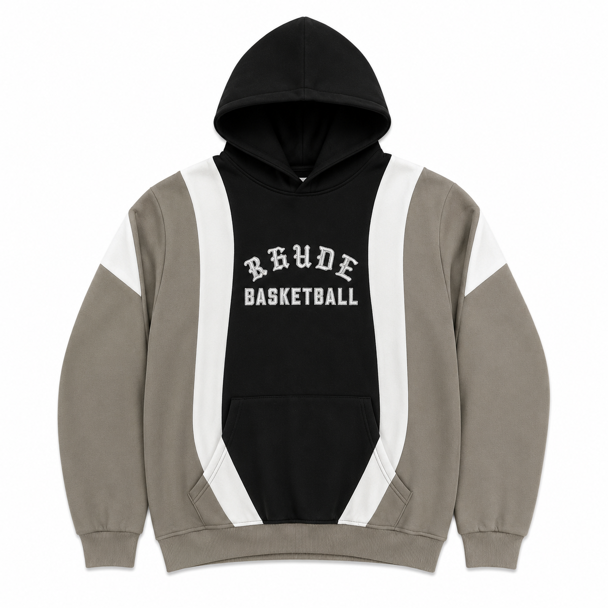 RHUDE Basketball Taupe Black Spliced Pullover Hoodie
