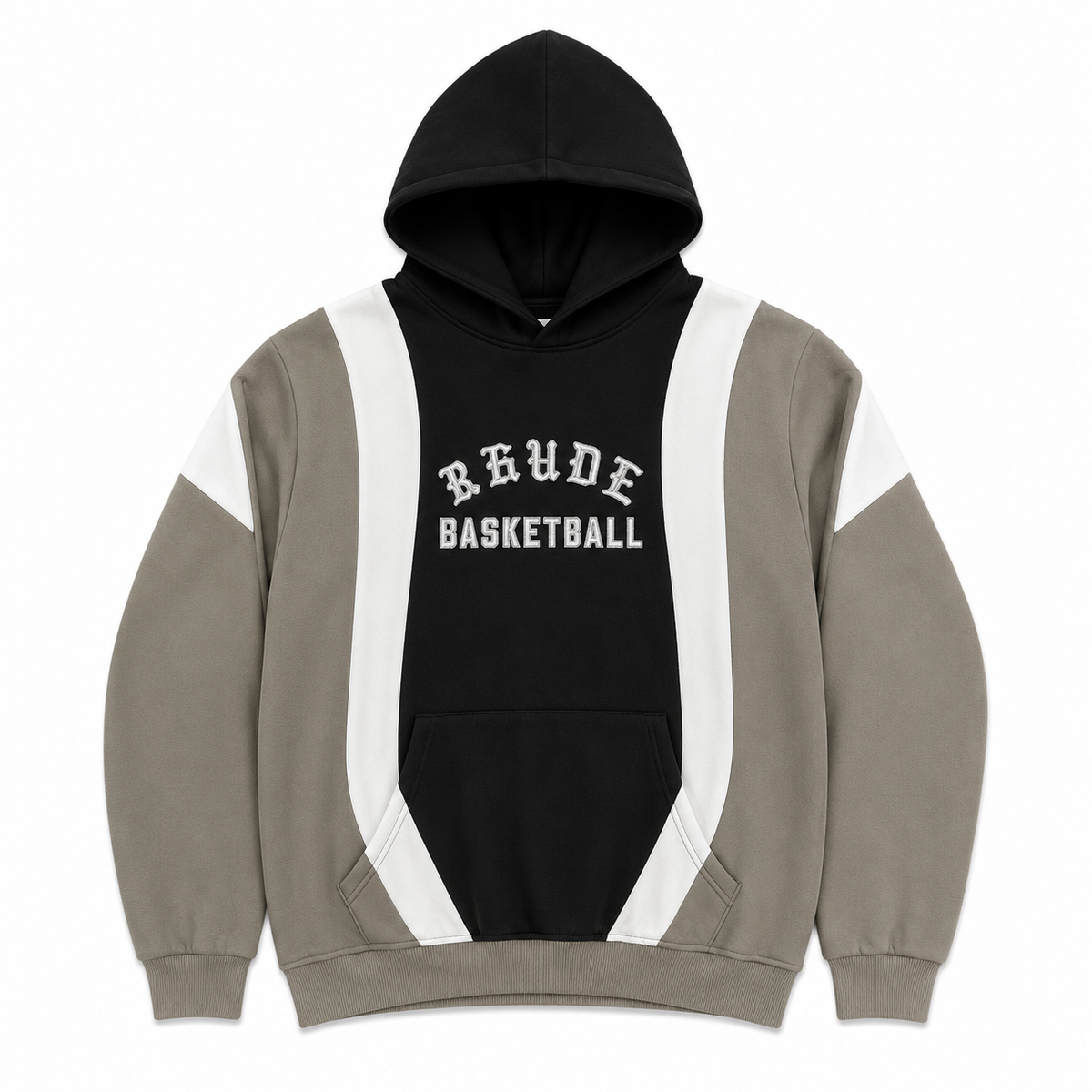 RHUDE Basketball Taupe Black Spliced Pullover Hoodie