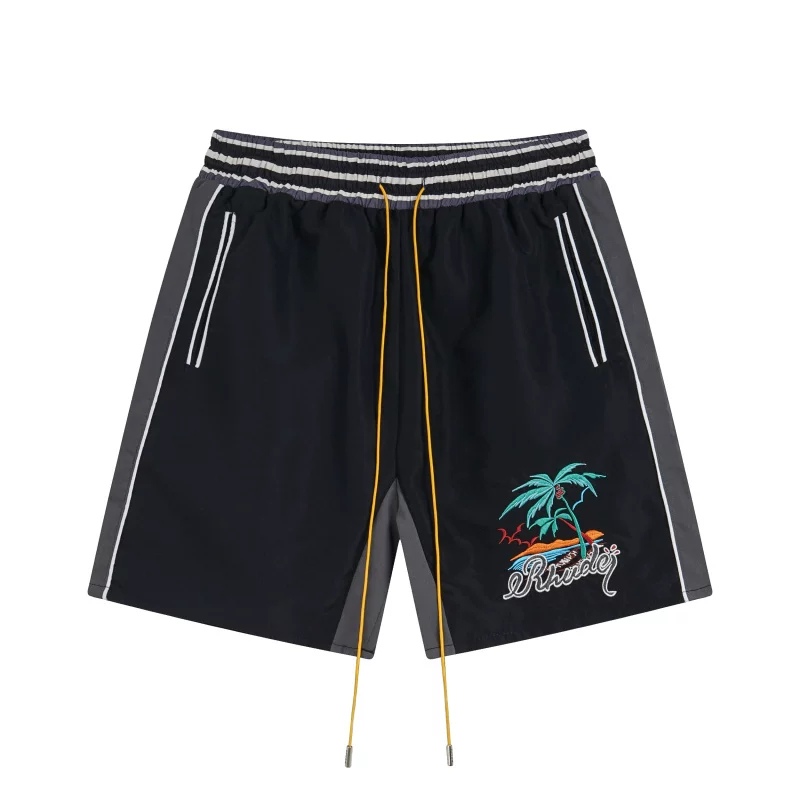 Rhude Hot Palm Embroidered Black Grey Shorts